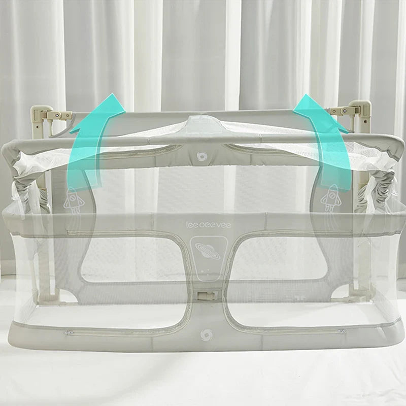 Foldable Baby Cot with Bed Guardrail - Lightweight Anti-Fall Protection Crib