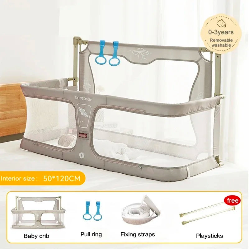 Foldable Baby Cot with Bed Guardrail - Lightweight Anti-Fall Protection Crib