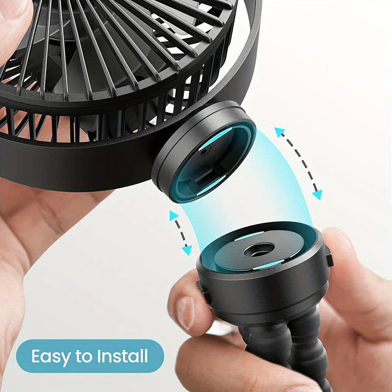 Mini Portable Stroller Fan - Detachable 3-Speed Rechargeable Cooling Fan with 360° Rotation