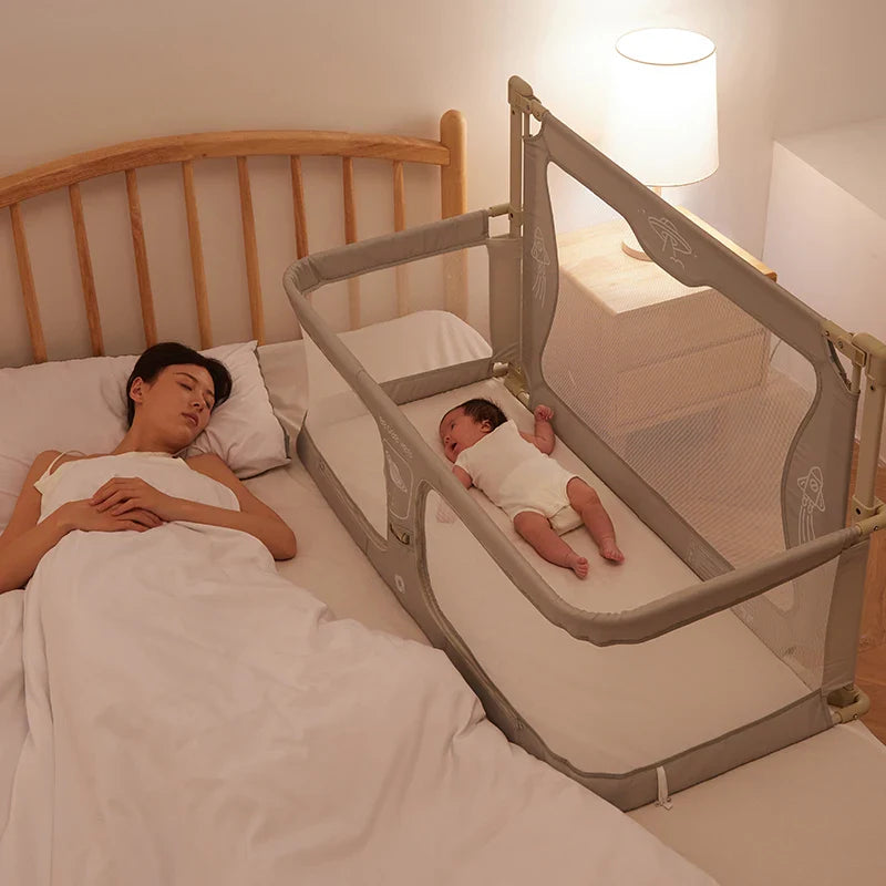 Foldable Baby Cot with Bed Guardrail - Lightweight Anti-Fall Protection Crib