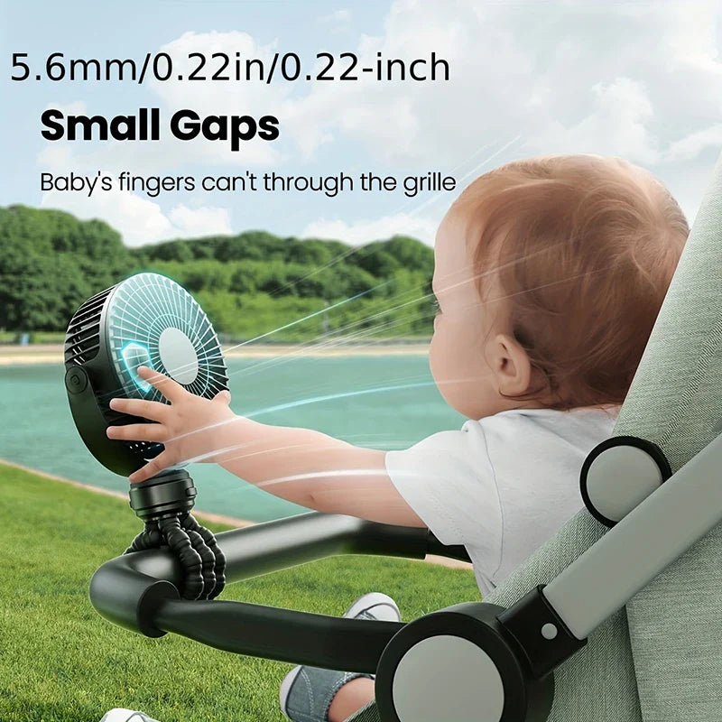 Mini Portable Stroller Fan - Detachable 3-Speed Rechargeable Cooling Fan with 360° Rotation