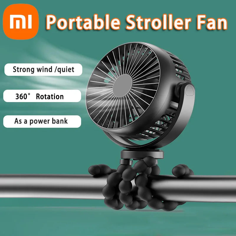 Mini Portable Stroller Fan - Detachable 3-Speed Rechargeable Cooling Fan with 360° Rotation