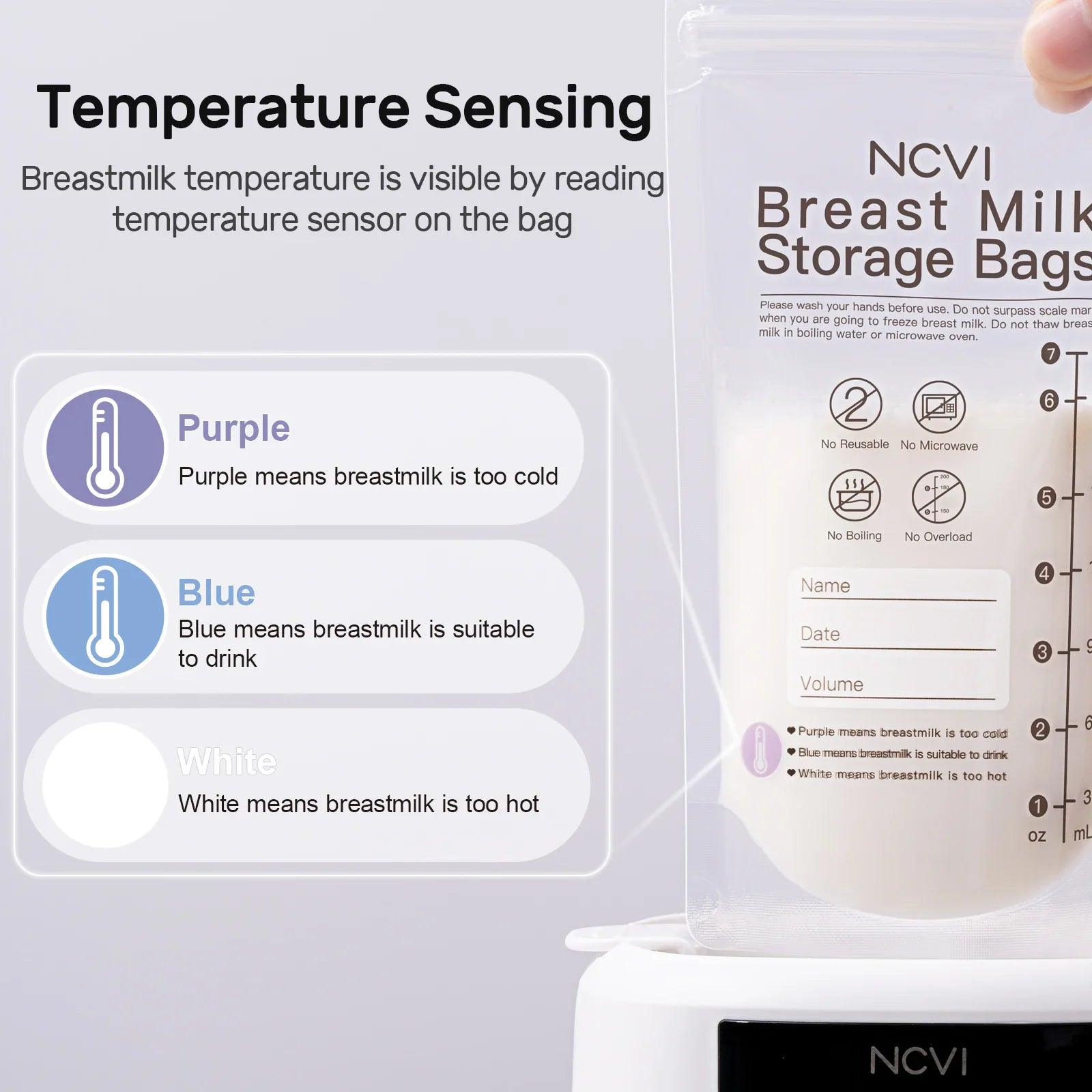 Breastmilk Storage Bags - 200ml Temp-Sensing Freezer Bags with Double Seal