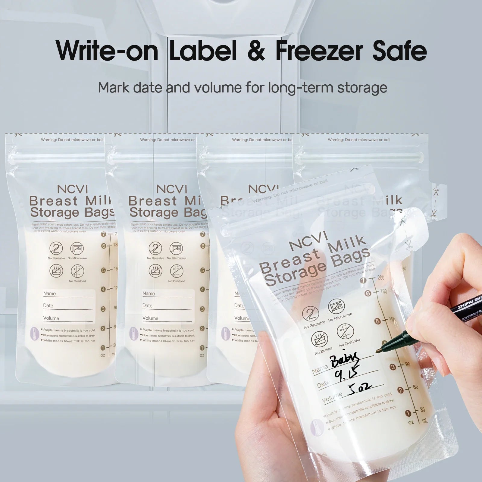 Breastmilk Storage Bags - 200ml Temp-Sensing Freezer Bags with Double Seal