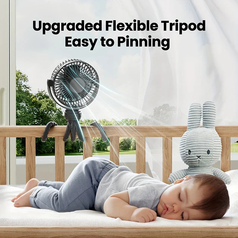 Mini Portable Stroller Fan - Detachable 3-Speed Rechargeable Cooling Fan with 360° Rotation